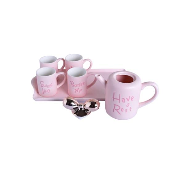 6-Piece Ceramic Cup Set Pink (White and Pink) 